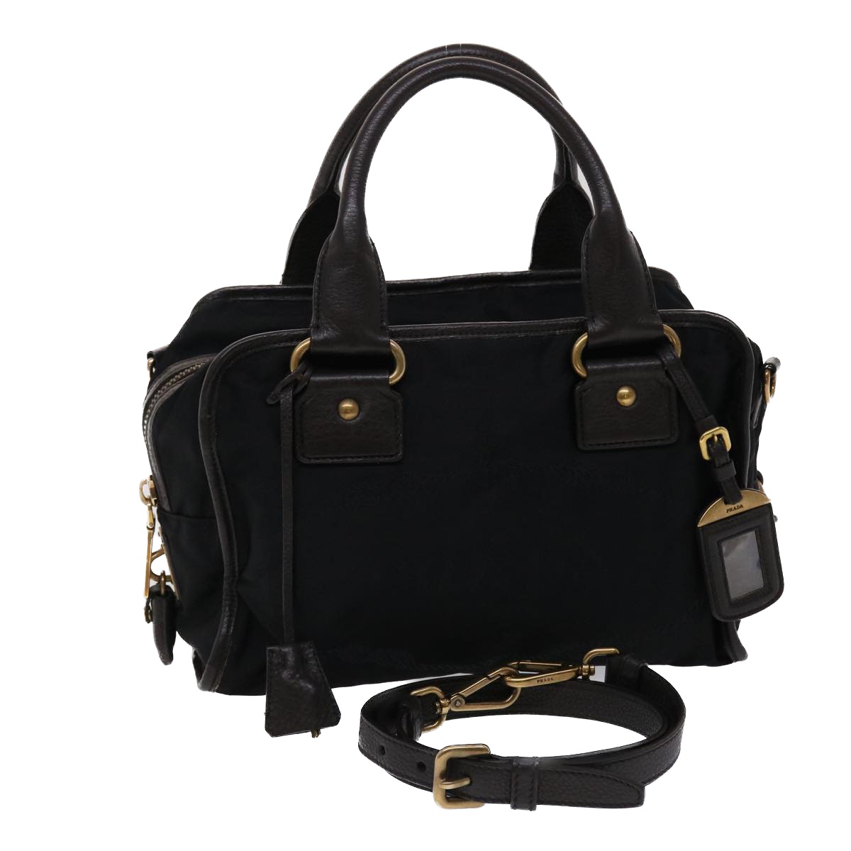 Prada Hand Bag Nylon Leather 2way Shoulder Bag Black Auth Ep939